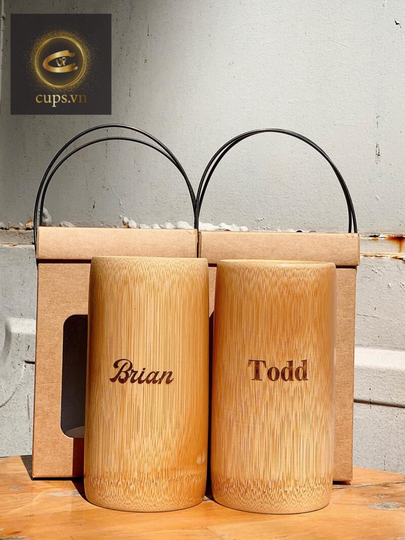 Bamboo Coffee Cup 600ml with laser engraving for personalization.