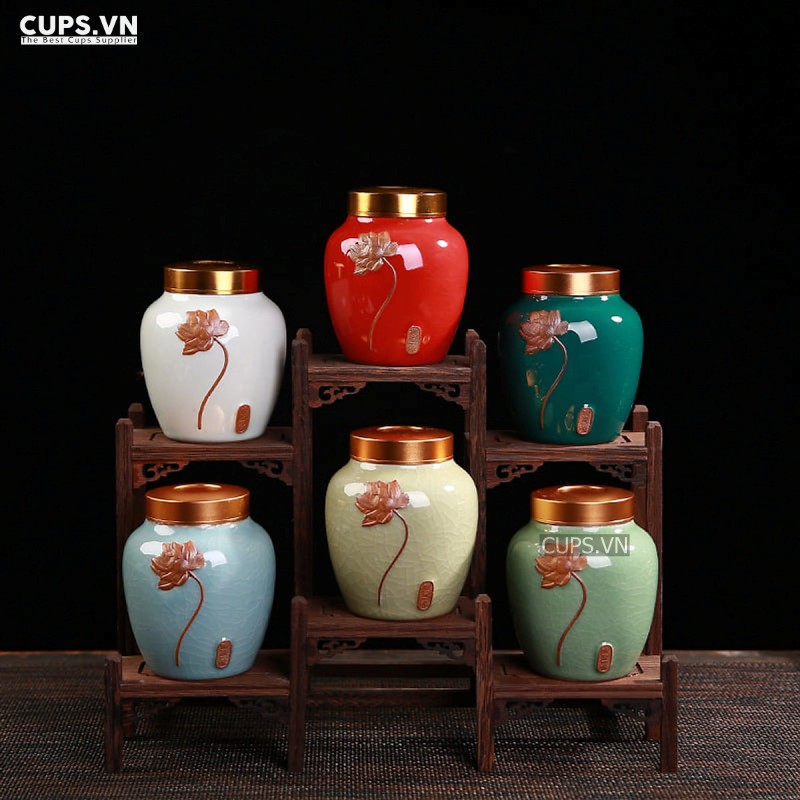 Lọ đựng trà gốm sứ Trung Hoa cao cấp