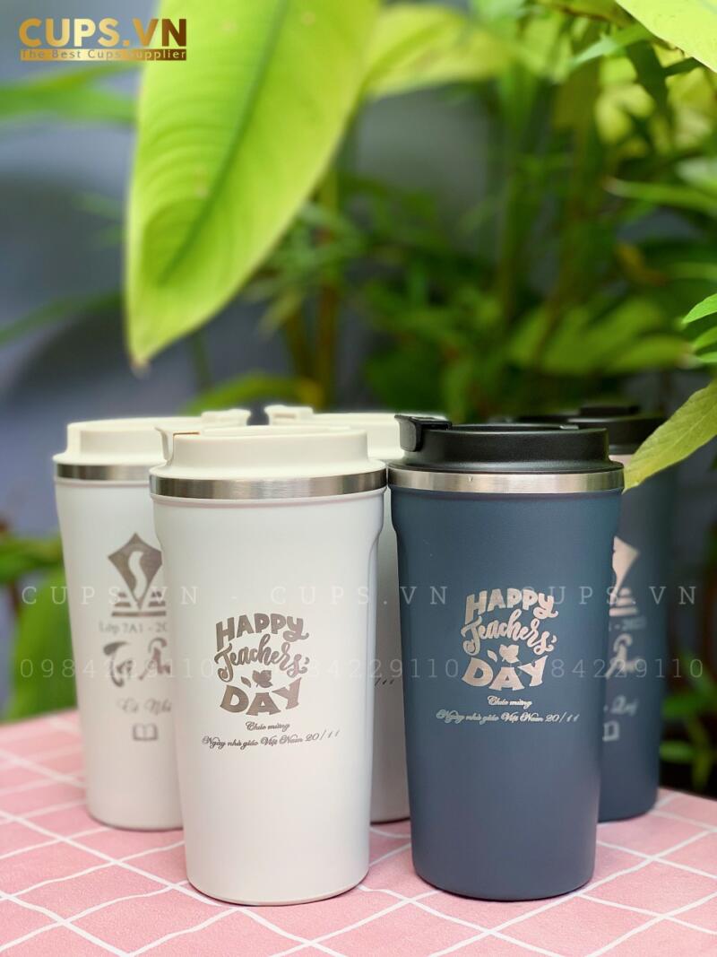 Ly giữ nhiệt in câu chúc và tên trường, lớp
