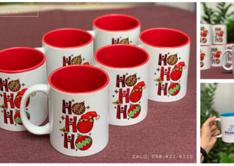 Ngoại thất in logo tối giản, bên trong ly hoặc quai phủ men màu nổi bật
