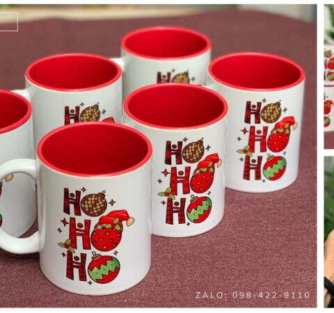 Ngoại thất in logo tối giản, bên trong ly hoặc quai phủ men màu nổi bật