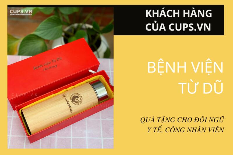 Bình giữ nhiệt tre in logo Bệnh Viện Từ Dũ làm quà tặng