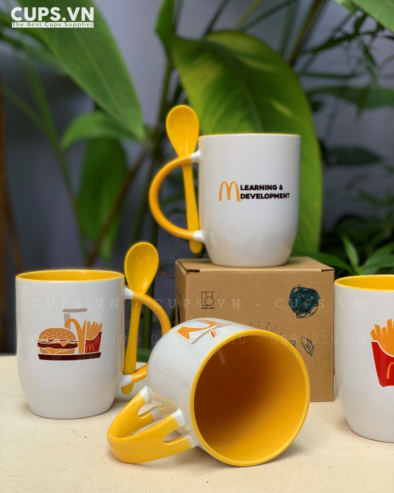 Cốc Dáng Bầu Có Thìa – In Hình, In Logo Không Giới Hạn