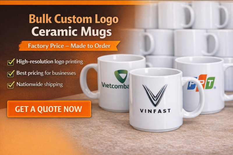 Custom logo ceramic mugs in bulk for corporate branding and promotional use